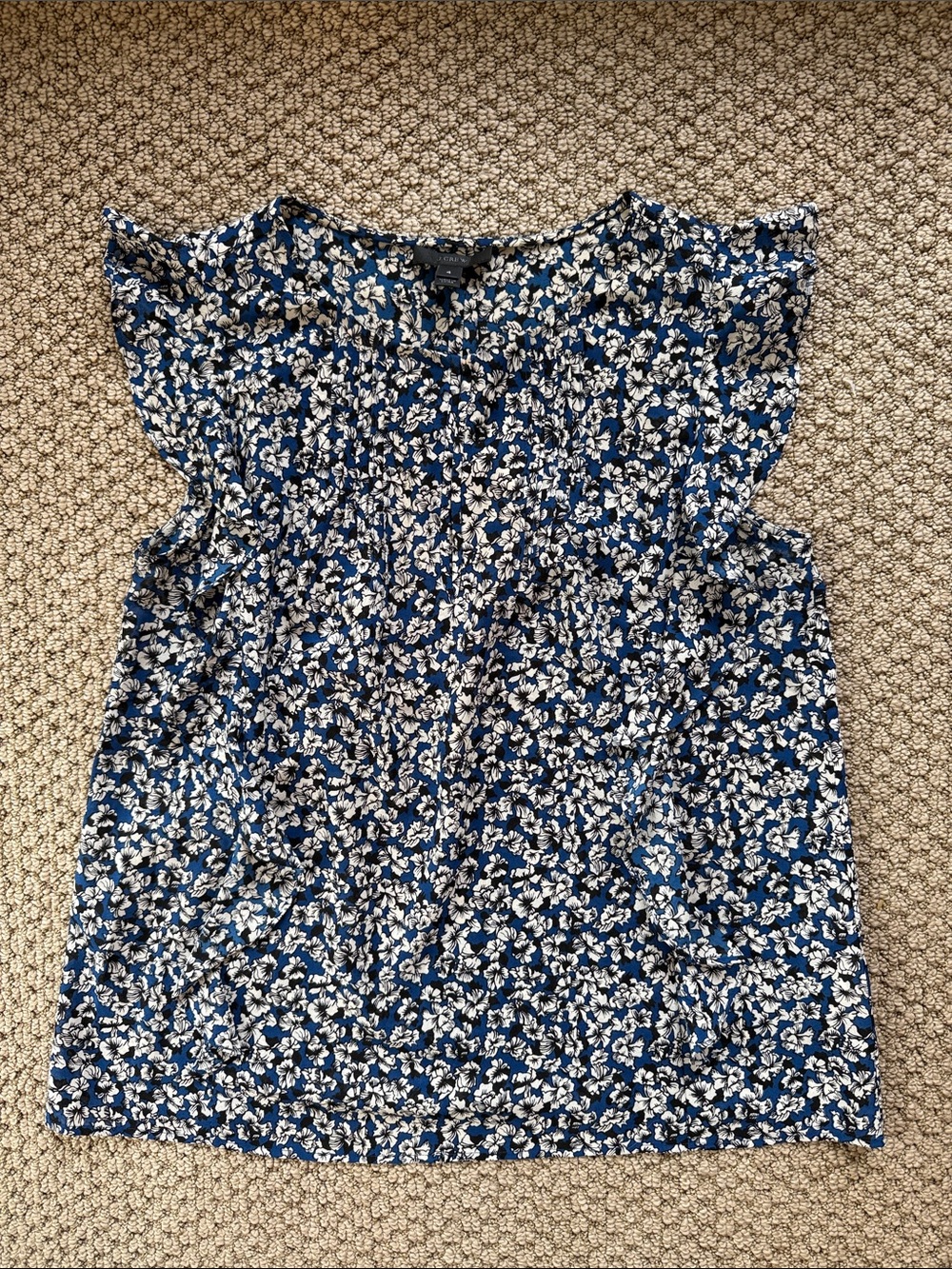 J. Crew Navy Blue and White Floral Ruffle Sleeve Camisole